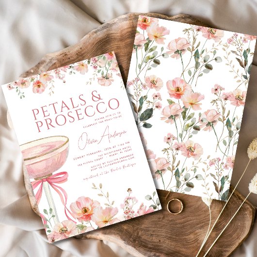 Pink Bow Petals & Prosecco Blush Brautparty Einladung