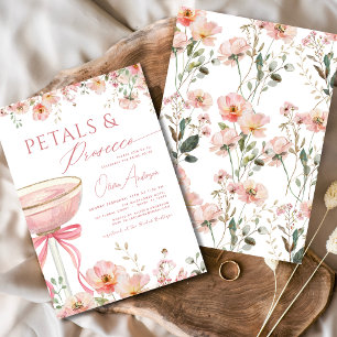 Pink Bow Petals & Prosecco Blush Brautparty Einladung