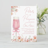 Pink Bow Petals & Prosecco Blush Brautparty Einladung (Stehend Vorderseite)