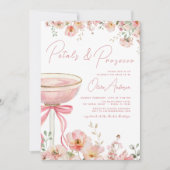 Pink Bow Petals & Prosecco Blush Brautparty Einladung (Vorderseite)