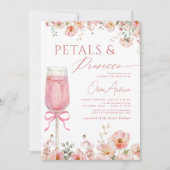 Pink Bow Petals & Prosecco Blush Brautparty Einladung (Vorderseite)