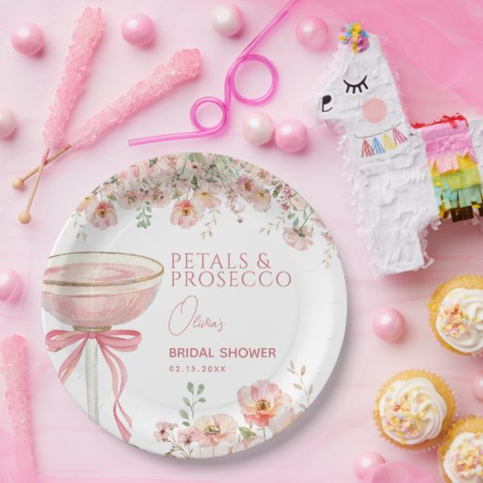 Pink Bow Petals & Prosecco Blush Brautparty Pappteller (Party)