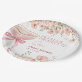 Pink Bow Petals & Prosecco Blush Brautparty Pappteller (Schrägansicht)