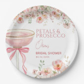 Pink Bow Petals & Prosecco Blush Brautparty Pappteller (Vorderseite)