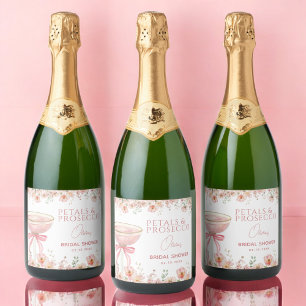 Pink Bow Petals & Prosecco Blush Brautparty Schaumweinetikett