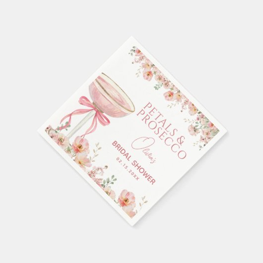 Pink Bow Petals & Prosecco Blush Brautparty Serviette (Ecke)