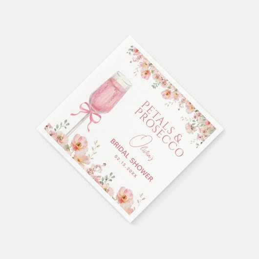 Pink Bow Petals & Prosecco Blush Brautparty Serviette (Ecke)