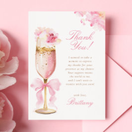 Pink Bow Petals Prosecco Brautparty Dankeskarte