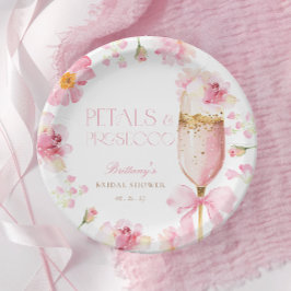 Pink Bow Petals Prosecco Brautparty Pappteller