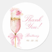Pink Bow Petals Prosecco Brautparty Runder Aufkleber (Vorderseite)