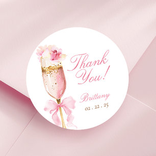 Pink Bow Petals Prosecco Brautparty Runder Aufkleber