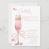 Pink Bow Petals und Prosecco Brautparty Einladung (Vorderseite)