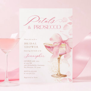 Pink Bow Petals und Prosecco Brautparty Einladung