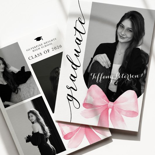 Pink Bow Photo 2026 Graduation Invitation Einladung