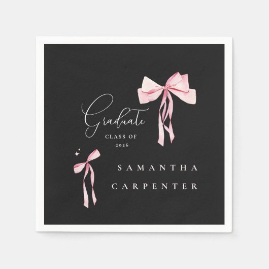 Pink Bow photo black background elegant graduation Serviette (Vorderseite)