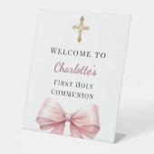 Pink bow photo First Holy Communion welcome Sockelschild (Vorderseite)