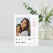 Pink Bow Photo Grad Party Graduation Invitation Postkarte (Stehend Vorderseite)