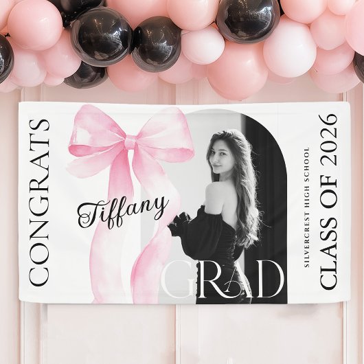 Pink Bow Photo Graduation Banner