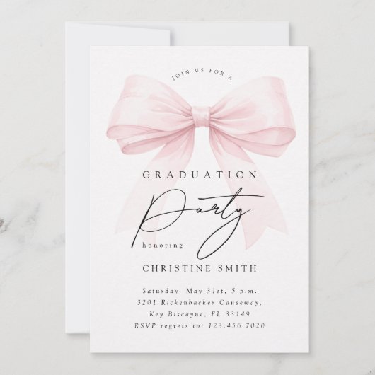 Pink Bow Photo Graduation Party Einladung (Vorderseite)