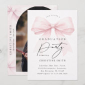 Pink Bow Photo Graduation Party Einladung (Vorne/Hinten)