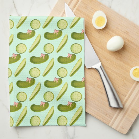 Pink Bow Pickles Geschirrtuch (Viertel Falte)