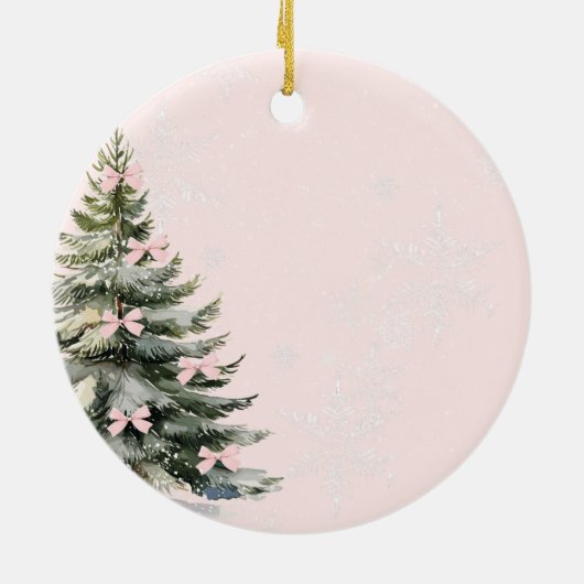 Pink Bow Pine Tree Baby's First Christmas Keramik Ornament (Hinten)