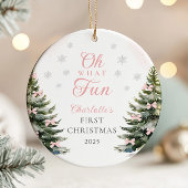 Pink Bow Pine Tree Baby's First Christmas Keramik Ornament