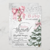 Pink Bow Pine Tree Balls its cold outside Einladung (Vorne/Hinten)