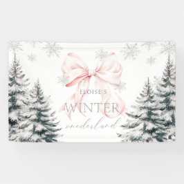 Pink Bow Pine Trees Winter Onederland 1. Geburtsta Banner