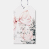 Pink Bow Pine Trees Winter Onederland 1. Geburtsta Geschenkanhänger (Vorderseite)