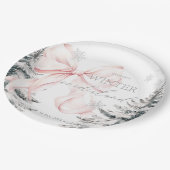 Pink Bow Pine Trees Winter Onederland 1. Geburtsta Pappteller (Schrägansicht)