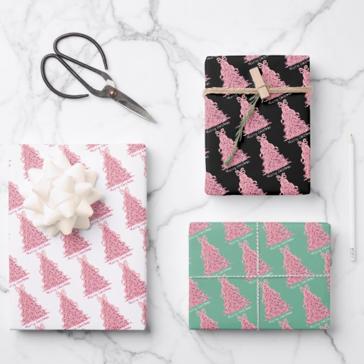 Pink Bow Pink Christmas Tree Geschenkpapier Set (Vorderseite)