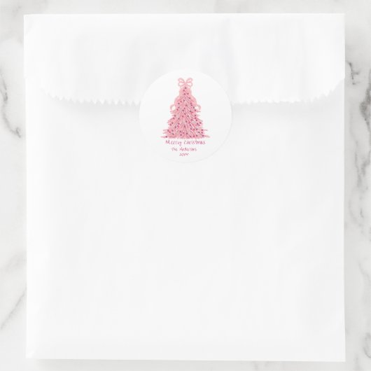 Pink Bow Pink Christmas Tree Runder Aufkleber (Tasche)