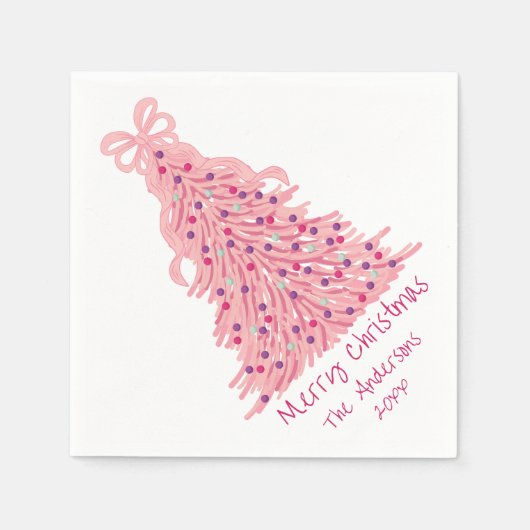 Pink Bow Pink Christmas Tree Serviette (Vorderseite)