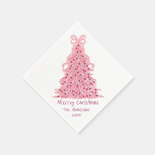 Pink Bow Pink Christmas Tree Serviette (Ecke)