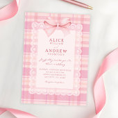Pink bow plaid wedding einladung