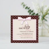 Pink Bow Polka Dot Girl Babydusche Einladung (Stehend Vorderseite)