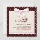 Pink Bow Polka Dot Girl Babydusche Einladung (Vorderseite)