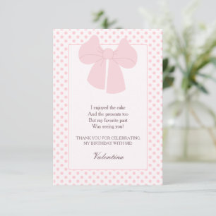 Pink bow polka dot niedliche Geburtstag Danke Kart