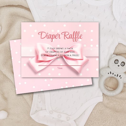Pink Bow Polka Dots Diaper Raffle Enclosure Card Dankeskarte