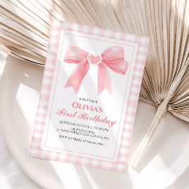 Pink Bow Preppy Coquette 1. Geburtstag Einladung