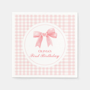 Pink Bow Preppy Coquette 1. Geburtstag Serviette