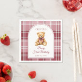 Pink Bow Preppy Teddy Bear 1st Birthday Serviette (Beispiel)