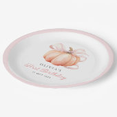 Pink Bow Pumpkin 1. Geburtstag Pappteller (Schrägansicht)