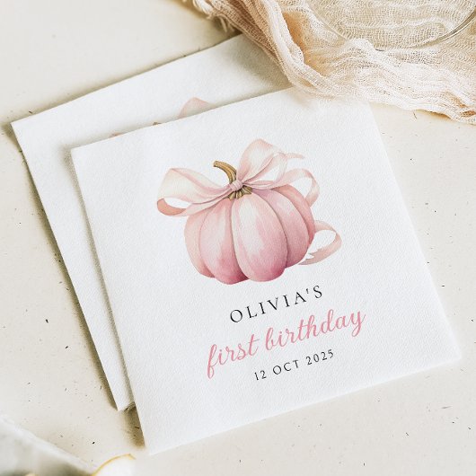 Pink Bow Pumpkin 1. Geburtstag Serviette