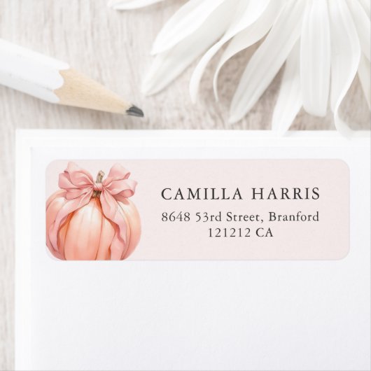 Pink Bow Pumpkin Address Labels (Insitu)