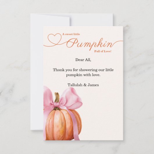 Pink Bow Pumpkin Baby Dusche Danke Karte (Vorderseite)