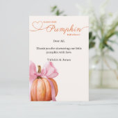 Pink Bow Pumpkin Baby Dusche Danke Karte (Stehend Vorderseite)