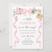 Pink Bow Pumpkin Baby Dusche Einladung (Vorderseite)