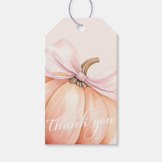 Pink Bow Pumpkin Baby Dusche Geschenkanhänger (Vorderseite)